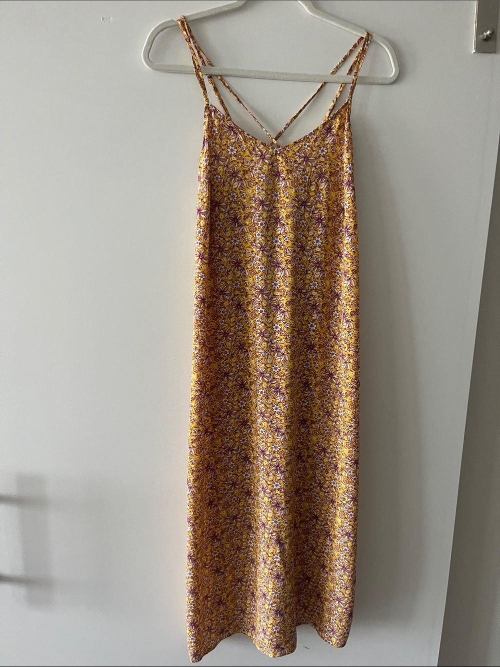 GAP Yellow Floral Maxi Slip Dress with Crisscross Straps